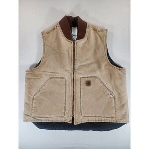Carhartt Sandstone Arctic Quilt Lined Duck Vest Men XL V02 BRN Workwear Thrashed
